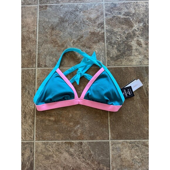 Salt + Cove Triangle Colorblock Bikini Swim Top Blue Multi Size Large - Picture 2 of 8